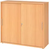 bümö Schiebetürenschrank 3OH - Aktenschrank abschließbar, Sideboard Schrank mit Schiebetüren in Buche, Relinggriff - Büroschrank aus Holz mit