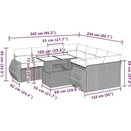 vidaXL Gartensofa-Set 9-tlg. grau Polyrattan