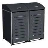 DEGAMO Mülltonnenbox KIEL 139x83x136cm für 2x Tonne 120 und 240 Liter, Stahl anthrazit + Edelstahl