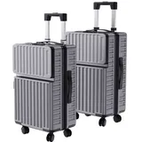 FUROKOY Trolleyset Kofferset Hartschalenkofferset Reisekoffer Set, 20/24 Zoll 2-teiliges Set,Grau,hochfestes ABS-Gehäuse, TSA-Schloss grau