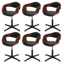 Mendler 6er-Set Esszimmerstuhl HWC-H46, Stuhl, höhenverstellbar Drehmechanismus Bugholz FSC® ~ Walnuss-Optik Kunstleder schwarz