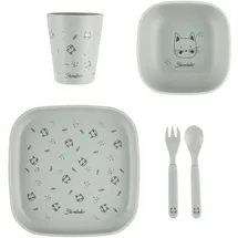 Sterntaler Katze Lilly - Baby und Kindergeschirr in eckiger Form ideal zum Füttern und selbständigen Essen lernen - robustes Geschirr aus lebensmittelechtem Material, mattgrün