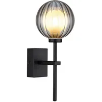 GLOBO Badezimmer-Wandleuchte ANDER schwarz Terrassenlampe Glaskugel rauchfarben H 26