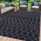 Homaxy Outdoor Teppich Wetterfest 120x180cm, Beidseitig Nutzbar, Wasserdicht Boho Teppiche für Terrasse, Garten, Balkon, Camping, Picknick, Schwarz & Grau