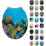 Toilettendeckel mit Absenkautomatik, WC Sitz mit Absenkautomatik Oval Form klodeckel Einfache Reinigung, Abnehmbarer WC-Sitz, 150kg belastbar, einfache Montage Kleiner Fisch im Meer