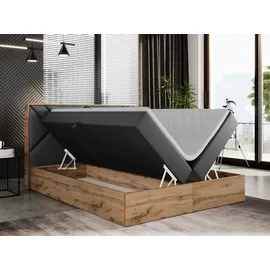 MKS Meble Boxspringbett 160x200 mit Bettkasten, Polsterbett 160x200 mit Matratze H4, Boxspringbett 160x200 mit Kopfteil, Boxspringbett mit Massivholz - Gunar... - Dunkelgrau