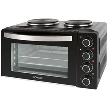 Bomann KK 6059 CB Kleinküche, 28 Liter Mini-Backofen mit 2 Kochplatten, Umluft, Ober- & Unterhitze, Drehspieß, Cool-Touch-Griff, 3100 Watt, Schwarz