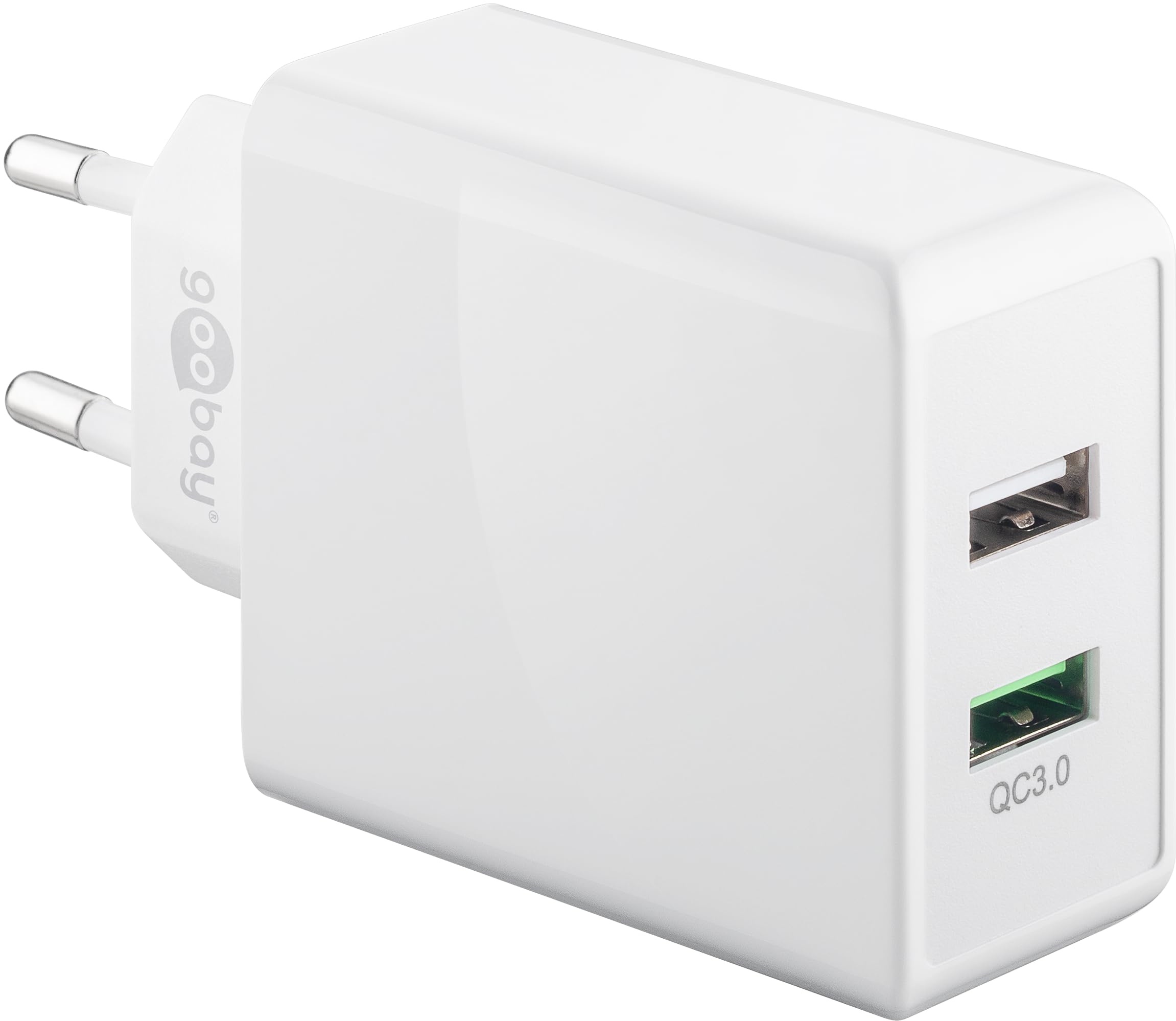 goobay 44957 2x USB Quick Charge (QC 3.0) Ladegerät 28W / Schnellladegerät lädt bis zu 4x schneller / Adapter für Iphone Ladekabel, Samsung Ladekabel und ander Smartphone / weiß