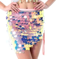 Yienate Sexy Meerjungfrau Kostüm Damen Bauchtanz Hüfte Pailletten Rock Sparkle Multicolor Mini Rock Rave Outfit (Farbe 2) - Einheitsgröße