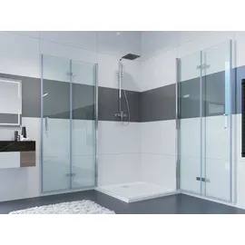 IMPTS Duschkabine Eckeinstieg 75x80 cm 180o Doppel Falttür Falttürkabine 6mm ESG-Nano Glas 195cm,OHNE Duschwanne