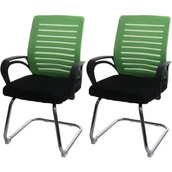 2er-Set Konferenzstuhl MCW-K51, Besucherstuhl Freischwinger, 150kg belastbar Stoff/Textil ~ grün