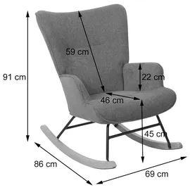 Mendler Schaukelstuhl HWC-N14, Schwingstuhl Relaxsessel Fernsehsessel, Massiv-Holz Metall Stoff/Textil 320g/m2 ~ dunkelgrau