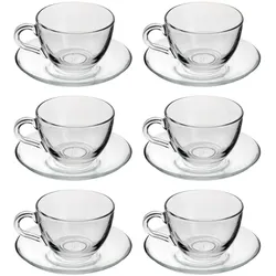 Pasabahce Satz von 6 Teetassen mit Untertasse Linie Basic Glas, Transparent