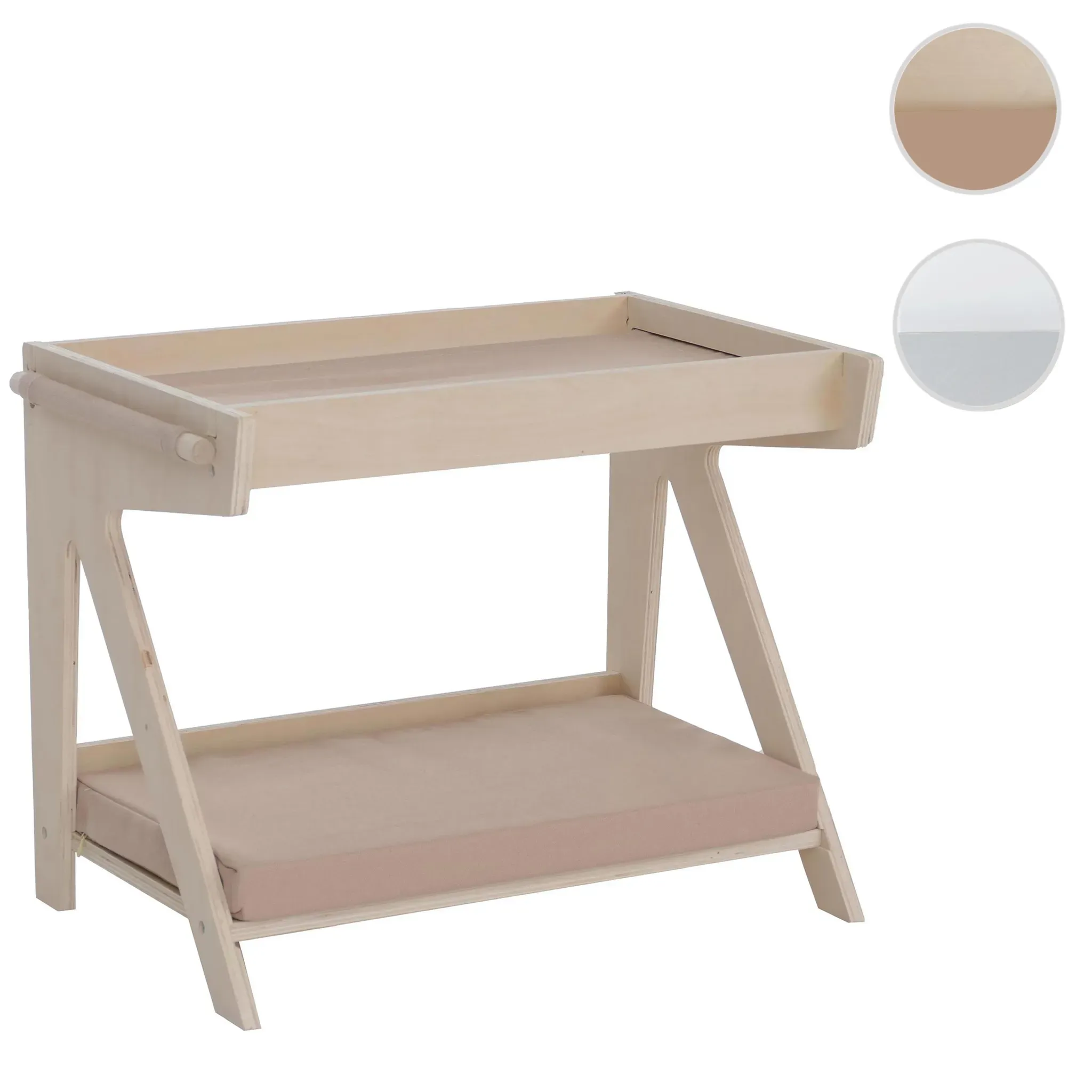 Tierbett HWC-Q63, für Haustiere Tierhaus Katzen-/Hundebett Haustierliege, Holz MVG 80x104x60cm ~ natur, Kissen beige