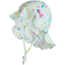 Sterntaler Schirmmütze Nackenschutz Muschel – Baby- & Kinder Schirmmütze aus Bademodenstoff mit Muschel Muster, Bindeband, kleine Schleife, UV-Schutz 50+, Hellmint, Größe 43 - 43
