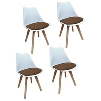 HTI-Living Esszimmerstuhl Stuhl Atlanta Webstoff 4er-Set (Set, 4 St), Esszimmerstuhl Kunststoffschale Webstoffbezug Holzfüße braun|weiß