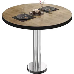 BML | Bistrotisch | Ø:H 80 x 75 cm | Eiche / Edelstahl | Rund | Schwarzer Rand