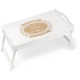 Maverton Frühstückstablett mit Gravur - Betttisch mit Griffen - klappbare Beine - erhöhter Rand - Weiß - Geburtstagsgeschenk für Frauen - Einzugsgeschenke - Frühstücken