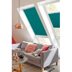 Dachfensterplissee SUNLINES "StartUp Style Honeycomb TL", blau (petrol, weiß), B:117,4cm H:115,9cm, Obermaterial: 100% Polyester, Plissees, mit Führungsschienen