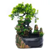 Zimmerbrunnen mit Wasserfall, 28cm Tischbrunnen Indoor mit LED Beleuchtung, Moderner Tischspringbrunnen für Wohnzimmer & Büro, Schwarz/Grün