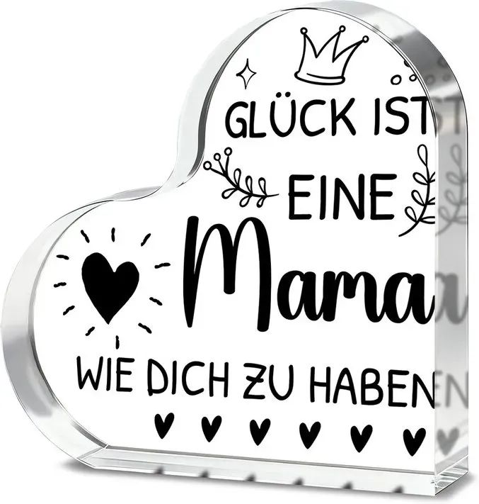 Alphynix Herz-Akryl-Plakette, 1 Stück, 'GLÜCK IST EINE Mama WIE DICH ZU HABEN', Muttergeschenk mit Krone und Blumenmotiven, Spezial-Erinnerung für Mama