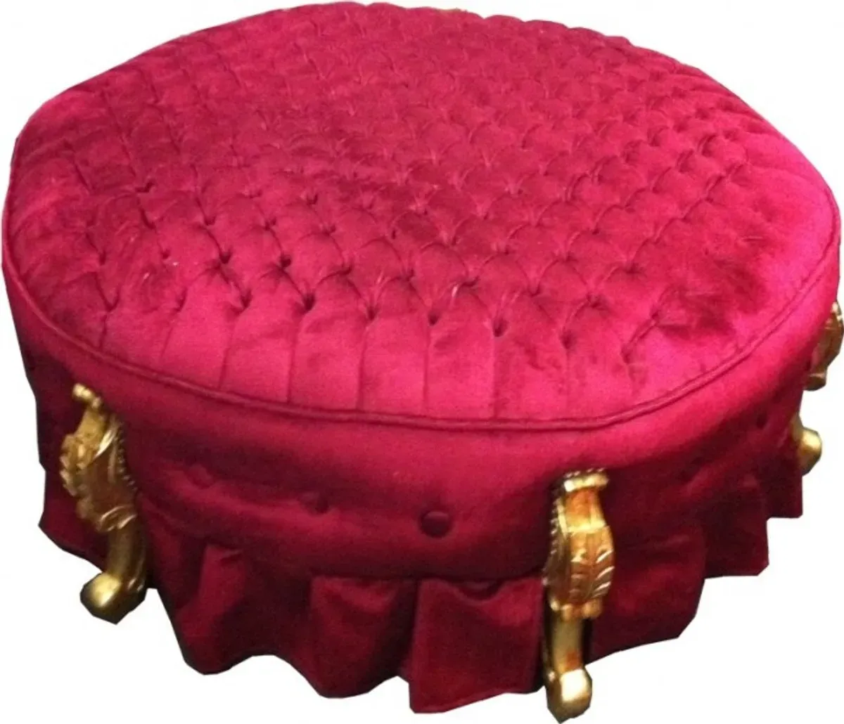 Riesiger Barock Rundhocker Hocker Bordeaux / Gold