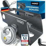Masko MASKO® Anhängerschloss für Angekoppelte & Abgekoppelte Anhänger Anhänger Schloss Diebstahlschutz Wohnwagen Kastenschloss inkl. Diskusschloss & Schlüssel & Schutzkappe