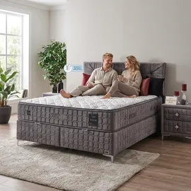Bambi Boxspringbett 160x200 mit Bettkasten mit Matratzen Sleepure Set mit 2 Nachttischen Abnehmbar und Waschbar Top-Pad