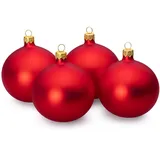SIKORA Essentials Klassische Christbaumkugeln aus Glas - matt - 6 Farben 3 Größen Premium Qualität, Farbe:Rot matt 4er Set, Höhe in cm:8 cm