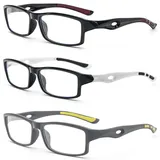 KoKoBin 3er pack Rechteck Lesebrille Sportliches Design TR90 flexible Anti-Blaulicht Lesehilfe Damen für Herren (3-Pack (schwarz weiß grau), 3.5, x)