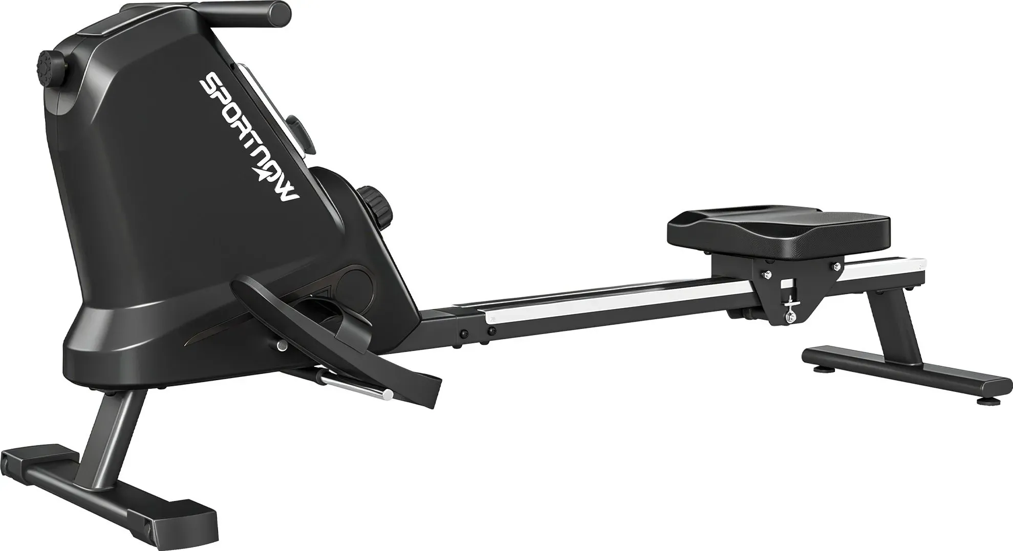 SPORTNOW Rudergerät für Zuhause, leises magnetisches Rudergerät mit 16 Widerstandsstufen, Bluetooth-App, Aluminiumschiene, LCD-Display, Telefonhalter, Rollen, platzsparende Vertikalaufbewahrung, bis 130 kg   Aosom
