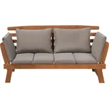 Beliani 2-Sitzer Gartensofa Hellbraun Eukalyptusholz 210 cm mit Verstellbaren Armlehnen Auflagen Taupe Modern Terrasse Sitzmöbel Außenbereich