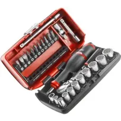 Facom Sortiment 1/4" - Antriebselemente, Bits Serie 1, Zwölfkant-Steckschlüssel, Umschaltknarre ultrakompakter Kasten, 27-tlg.