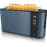 Arendo Toaster 2 Scheiben, Langschlitztoaster, Langschlitz, Edelstahl, 1000W, Display mit Restzeitanzeige, Brötchenaufsatz, Defrost Funktion, Wär... - Blau