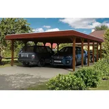 SKANHOLZ Skan Holz Carport Spreewald 585 cm x 893 cm rote Blende Nussbaum