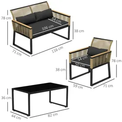 Outsunny - GartenmöbelSet - 116Lx71Wx78Hcm - Schwarz