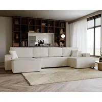 Ecksofa U Form mit Schlaffunktion Bergamo - Eckcouch 375 cm mit Bettkasten, Schlafsofa Couchgarnitur (Beige - Poso 105) - Beige