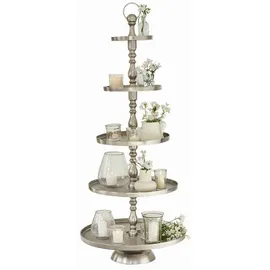 Loberon Etagere Magonie, Fünfstöckiges Deko-Highlight, Imposante Höhe, Hochwertiges Antik-Finish, Dekoration, Aluminiumguss, antiksilber
