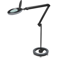 Lumeno LED Lupenleuchte 7218SW Lupenlampe mit 127 mm Echtglaslinse, Arbeitsplatzlampe, Kosmetiklampe, geeignet für Kosmetik, Bastler, Lesehilfe Vergrößerungslampe, 8 Dioptrien Schwarz mit Rollstativ