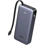 UGREEN PB536 20.000mAh 45W Powerbank 1x USB-A 1x USB-C 1x integrierters USB-C Kabel LED Airline approved grau