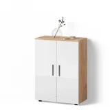 livinity Ronco Midischrank 60 x 81 x 30 cm Weiß Hochglanz/Goldkraft Eiche