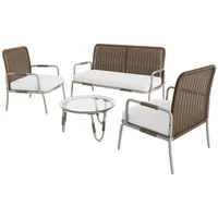 KLAM HOME Gartenlounge-Set Gartenmöbel-Set aus Polyrattan mit verstellbaren Füßen für 4 Personen, (4-tlg., Doppelsofa*1, Einzelsessel*2, Couchtisch*1 inklusive Kissen), für Hinterhöfe Terrassen Balkone Schwimmbäder und andere Außenbereiche braun