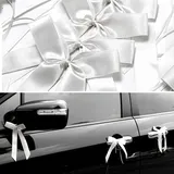 50 Autoschleifen Hochzeit Handgemacht Satinband Antennenschleifen Einfaches Binden am Auto – Weiß 25x12cm
