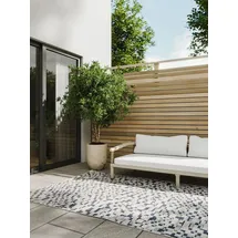 benuta Basic In- & Outdoor Teppich Kaleo - Blau/Weiß 80x150 cm - Geometrische Muster - Wetterfest & UV-beständig für Balkon, Terrasse, Garten, Küchenteppich & Wohnzimmerteppich - Leicht zu Reinigen