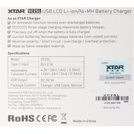 XTAR VC2SL Schnell-Ladegerät für Li-ion 3,6V bis 3,7V und NiMH 1,2V Akku, ohne Netzteil