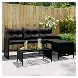 vidaXL Gartensofa in L-Form mit Tisch und Kissen Schwarz Poly Rattan