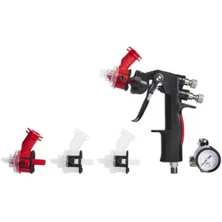 3M Accuspray Druckbecherpistole HGP, Verpackungsinhalt: 1x Druckbecherpistole, 2x Düsenköpfe 2,0mm rot 16609, 2x Düsenköpfe 1,8mm weiß 16611, 1 Manometer #16587N