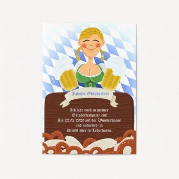 Einladungskarten Oktoberfest (5 Karten) selbst gestalten, Oktoberfest - Dirndl - Maid - Blau