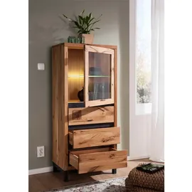 Massivmoebel24 Vitrine Wildeiche 65 x 40 x 148 cm Beige