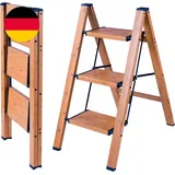 Trittleiter, Zusammenklappbar, 3 Stufen, Holzmaserung, Aluminium, Dreibein, Ruts